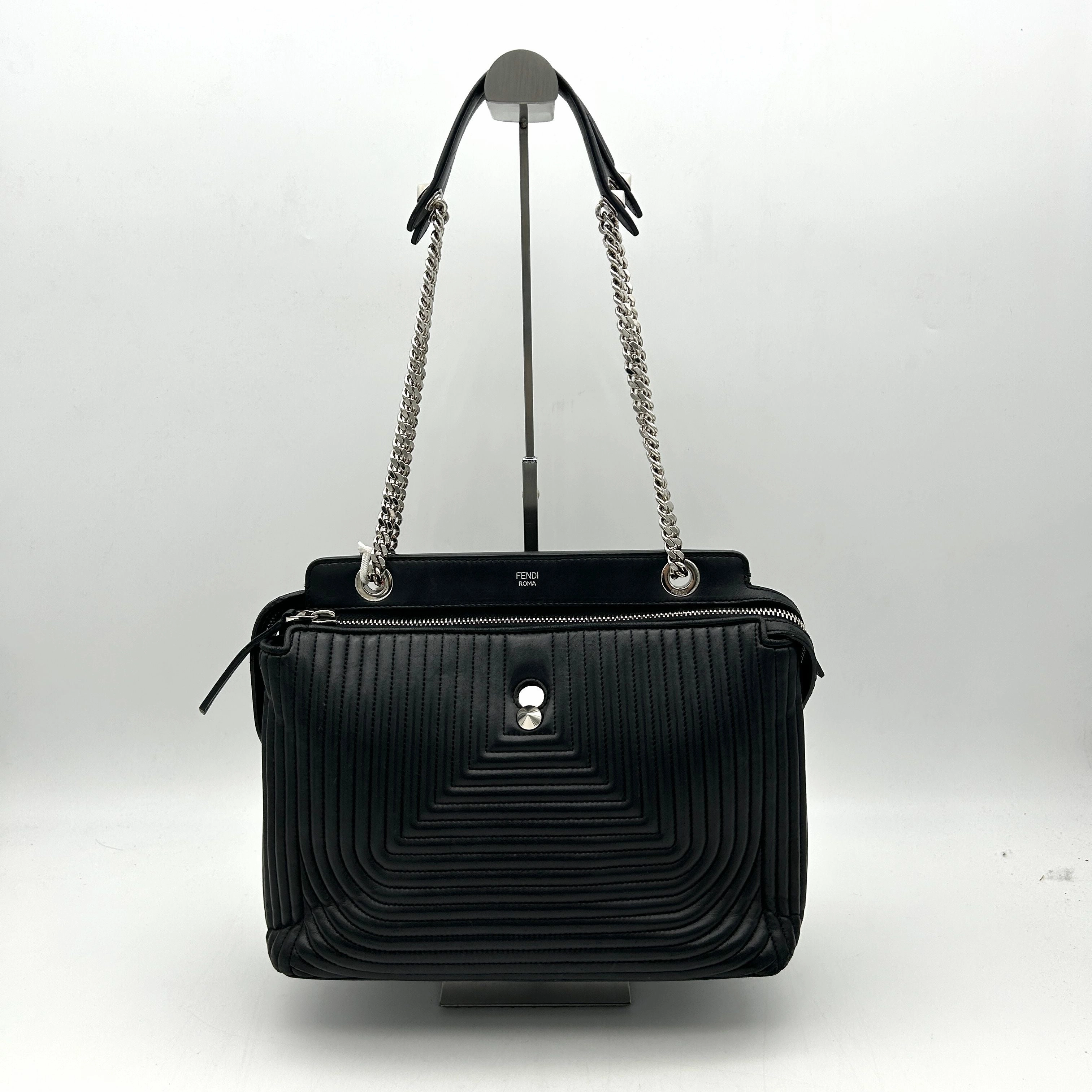 Fendi Black Quilted Lambskin Leather Dotcom Click Medium Shoulder Bag LA16329