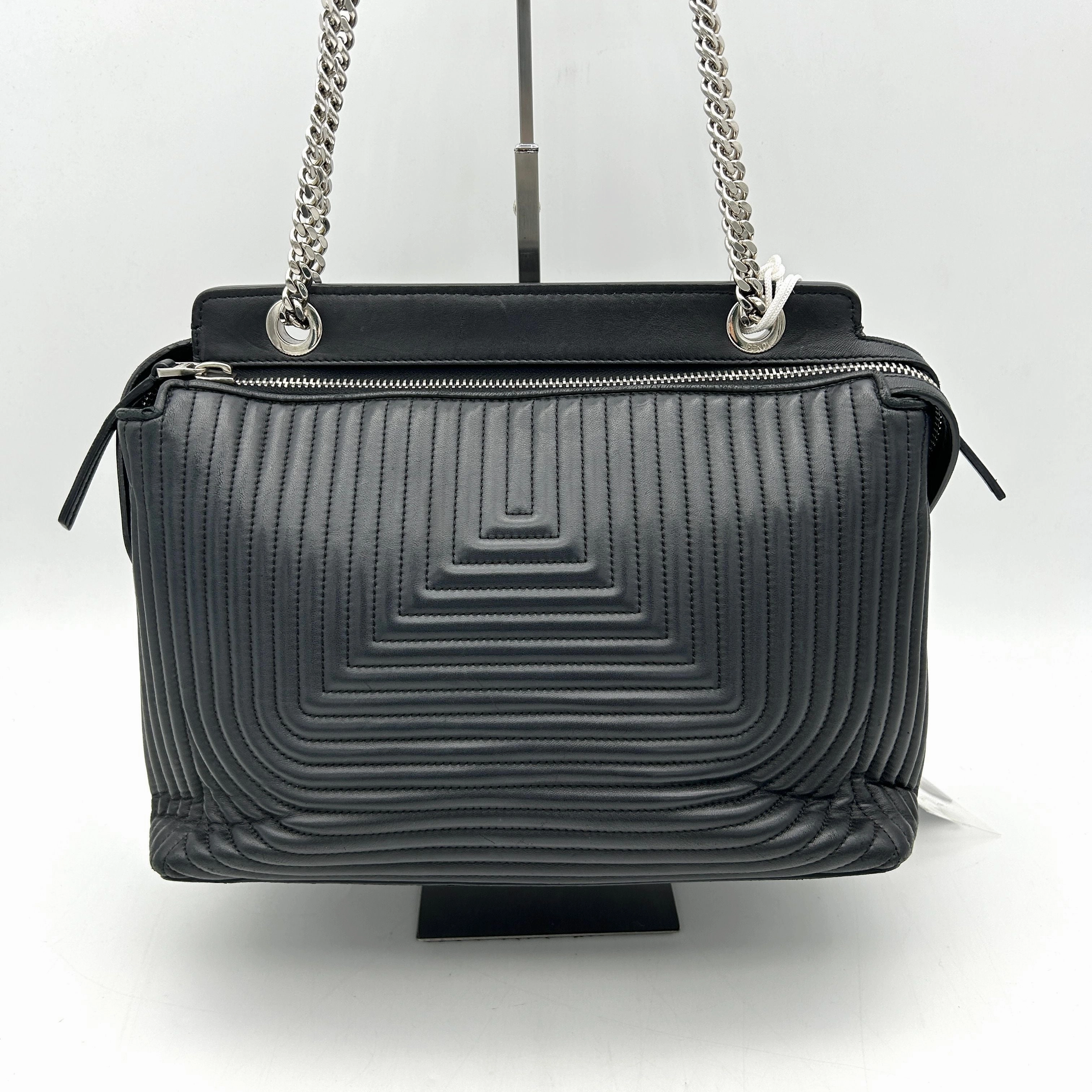 Fendi Black Quilted Lambskin Leather Dotcom Click Medium Shoulder Bag LA16329