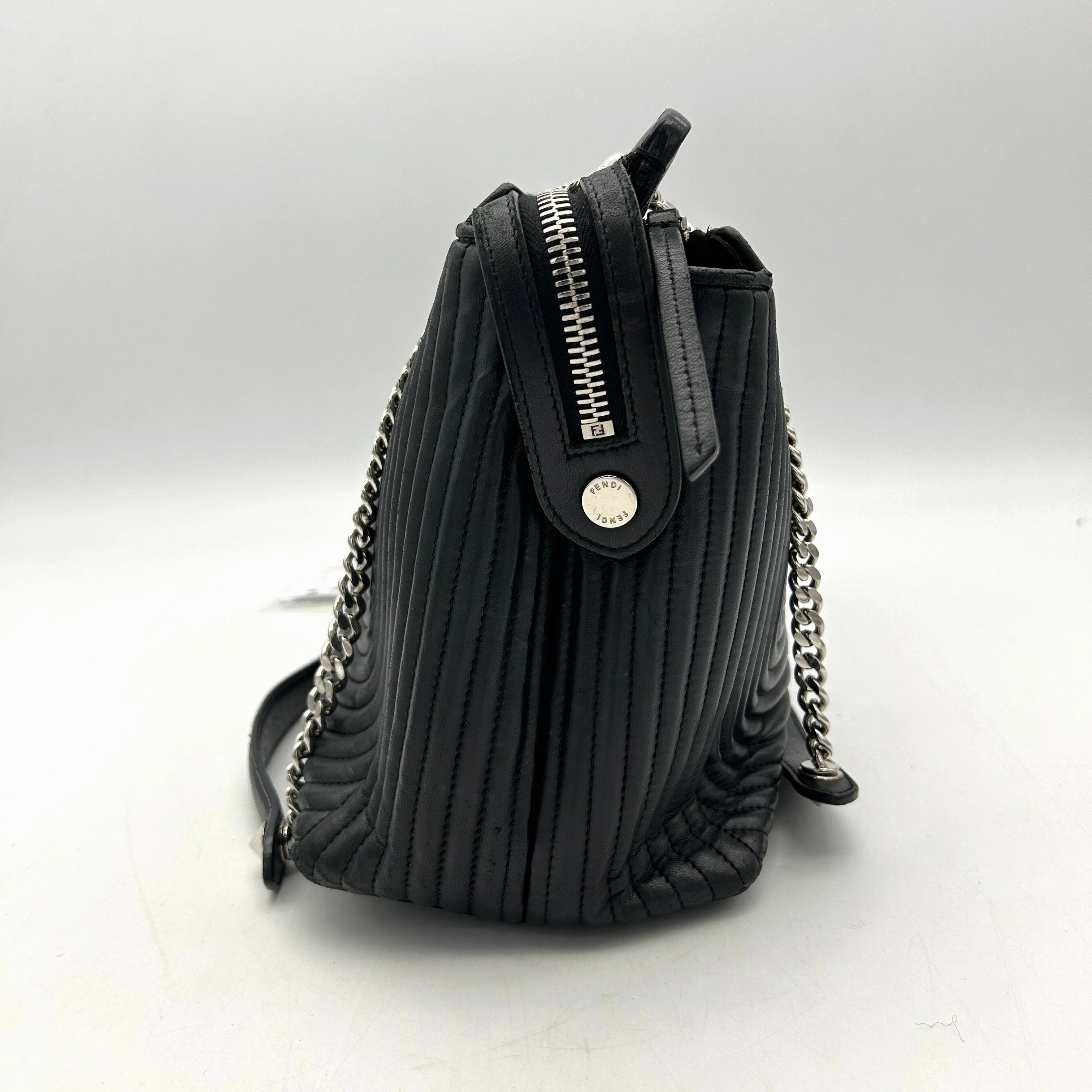 Fendi Black Quilted Lambskin Leather Dotcom Click Medium Shoulder Bag LA16329