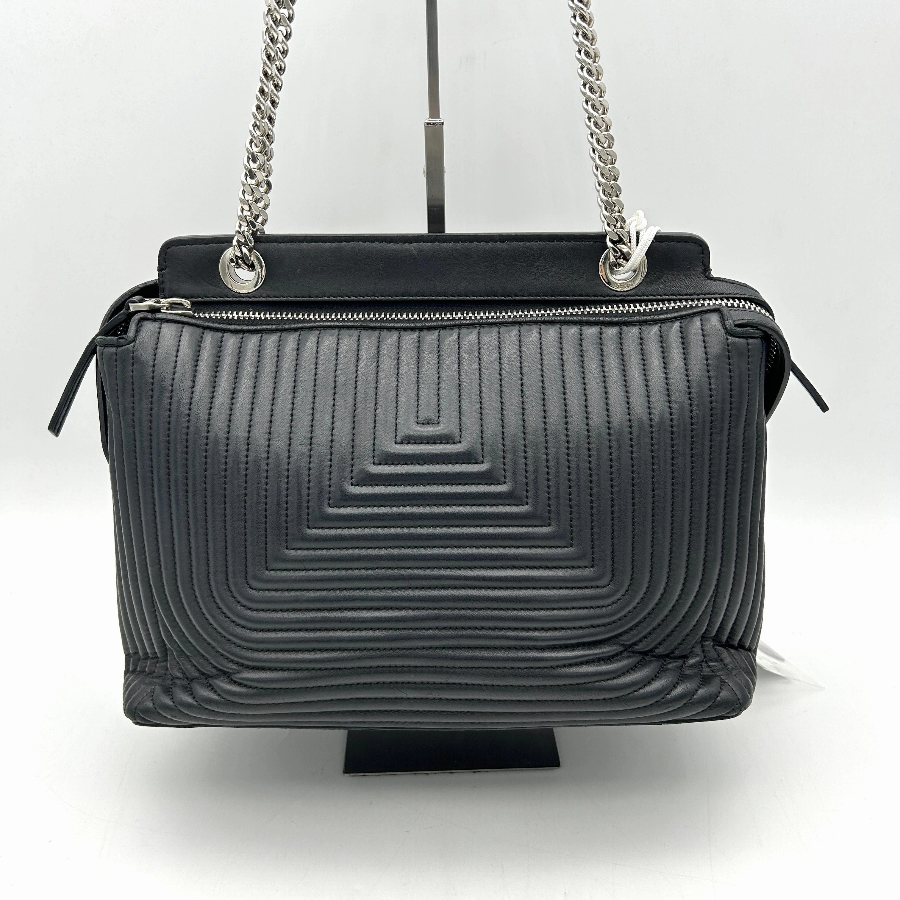 Fendi Black Quilted Lambskin Leather Dotcom Click Medium Shoulder Bag LA16329