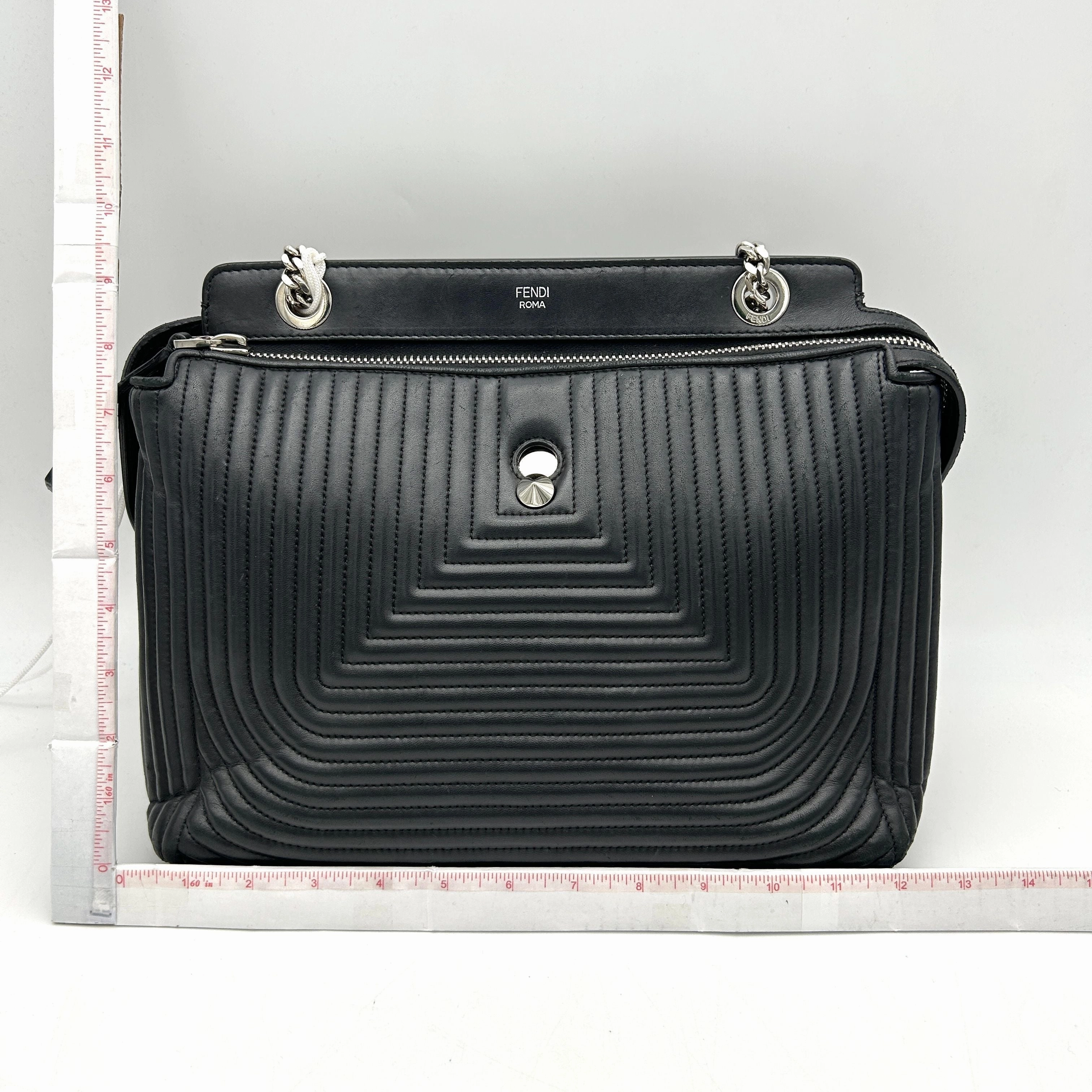 Fendi Black Quilted Lambskin Leather Dotcom Click Medium Shoulder Bag LA16329