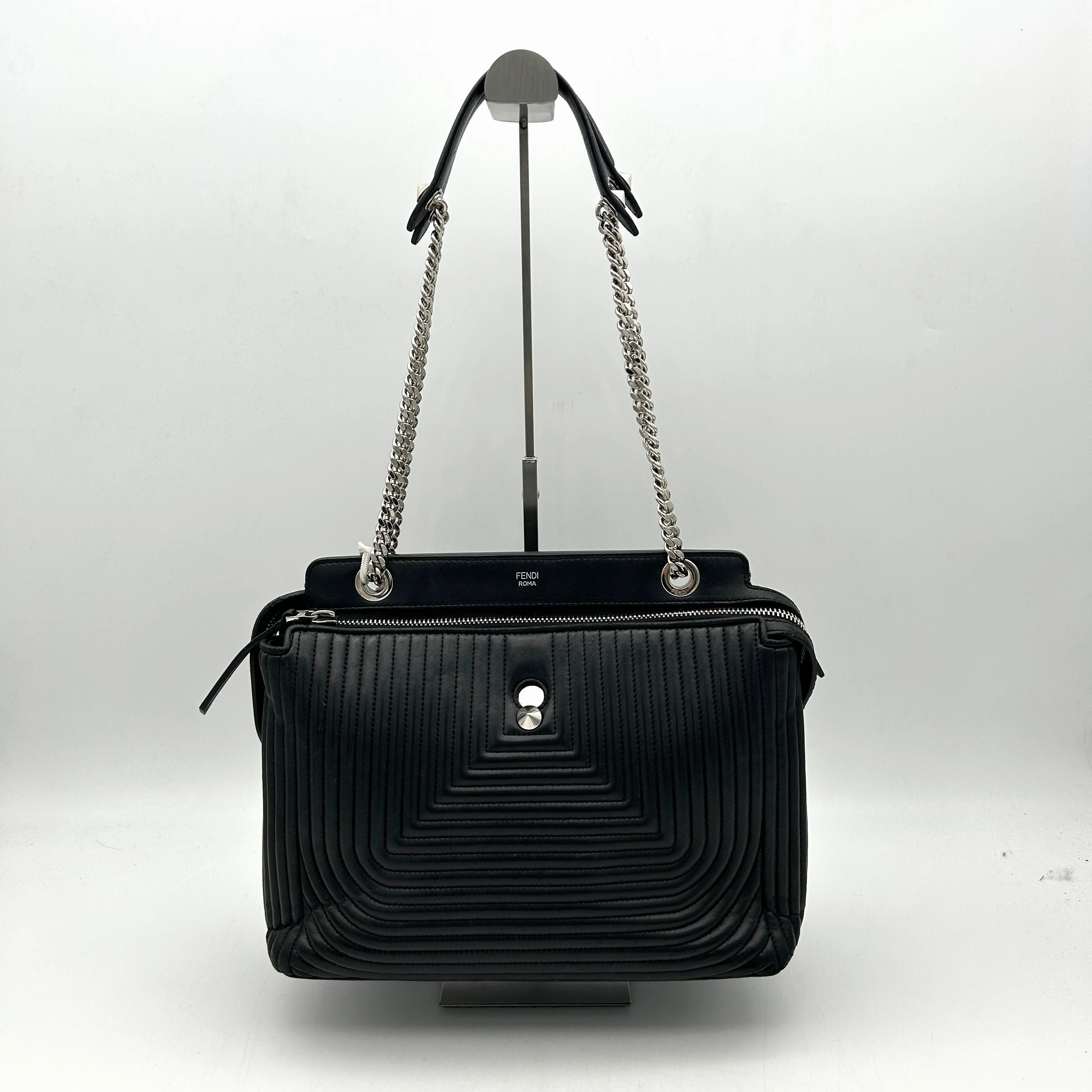 Fendi Black Quilted Lambskin Leather Dotcom Click Medium Shoulder Bag LA16329
