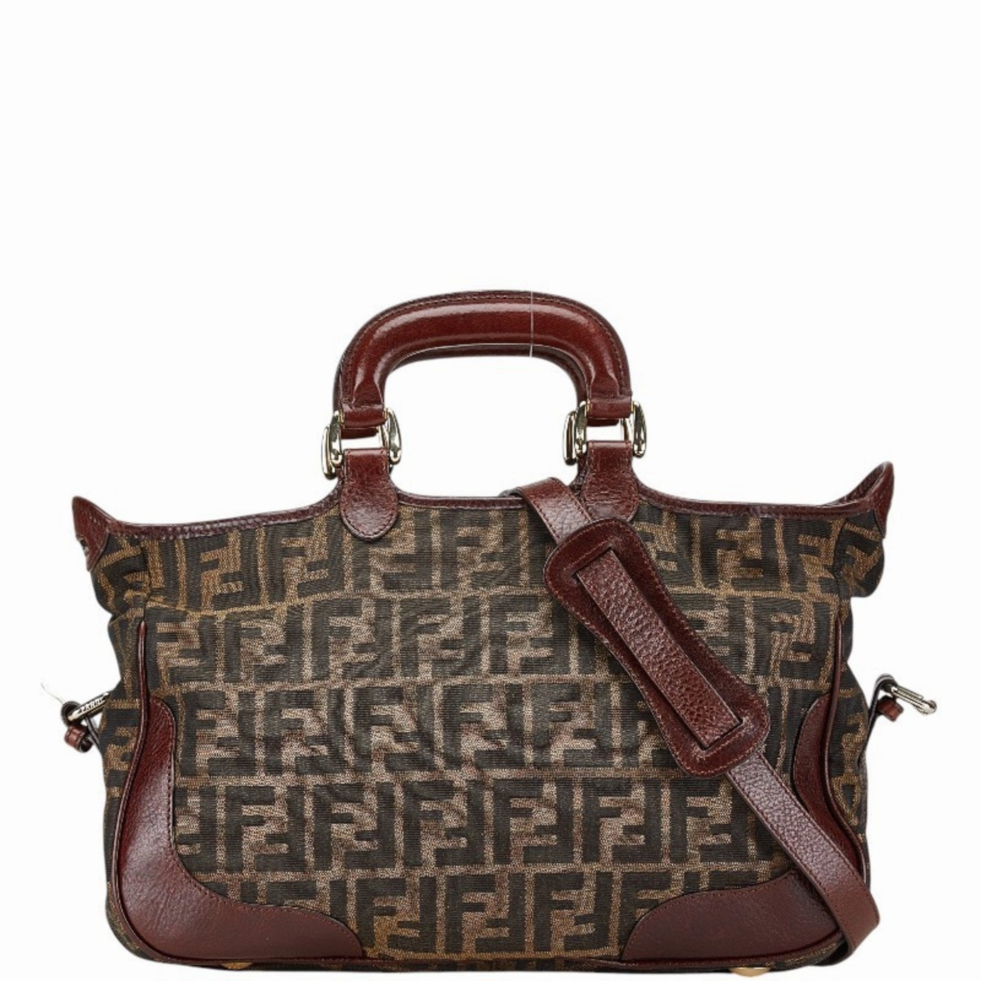 Fendi  Canvas Leather Handbag Shoulder Bag (Pre-Owned)