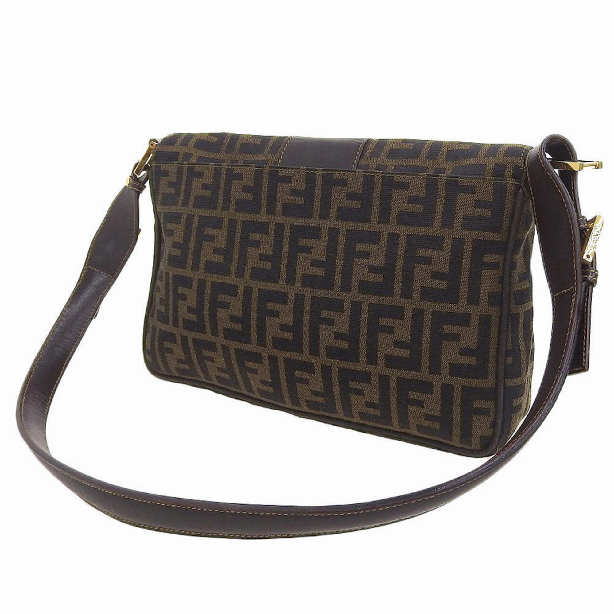Fendi Canvas Leather Shoulder Bag (Pre-Owned)