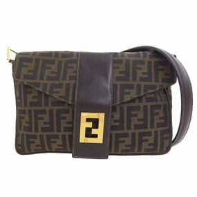 Fendi Canvas Leather Shoulder Bag (Pre-Owned)