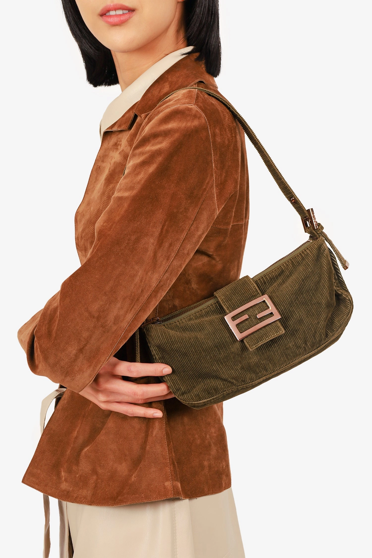Fendi Green Corduroy FF Zip Pochette