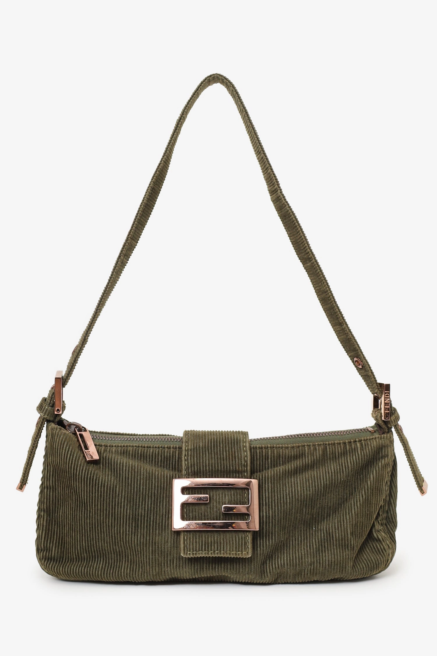 Fendi Green Corduroy FF Zip Pochette
