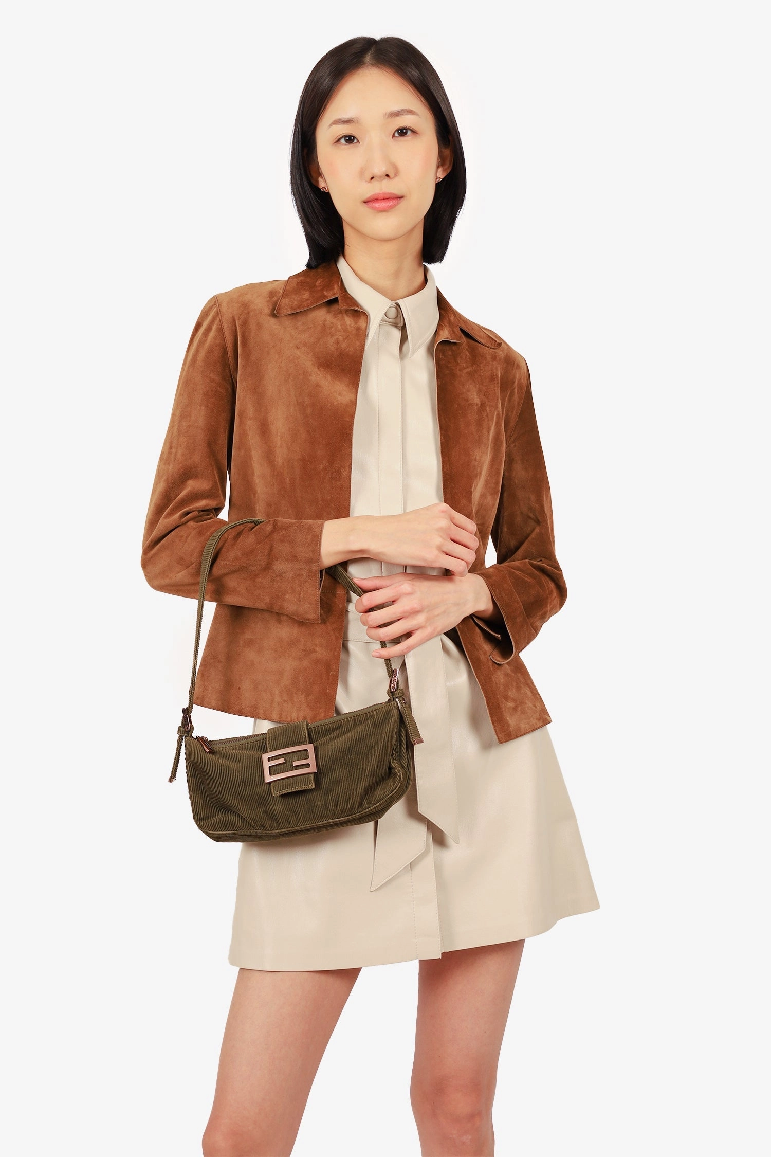 Fendi Green Corduroy FF Zip Pochette