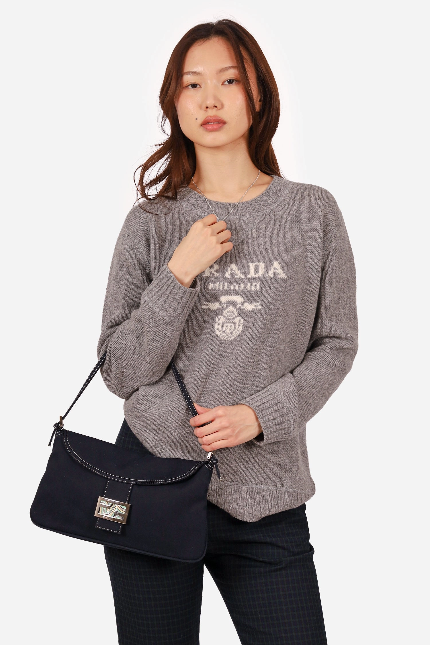 Fendi Navy Canvas Mama Baguette