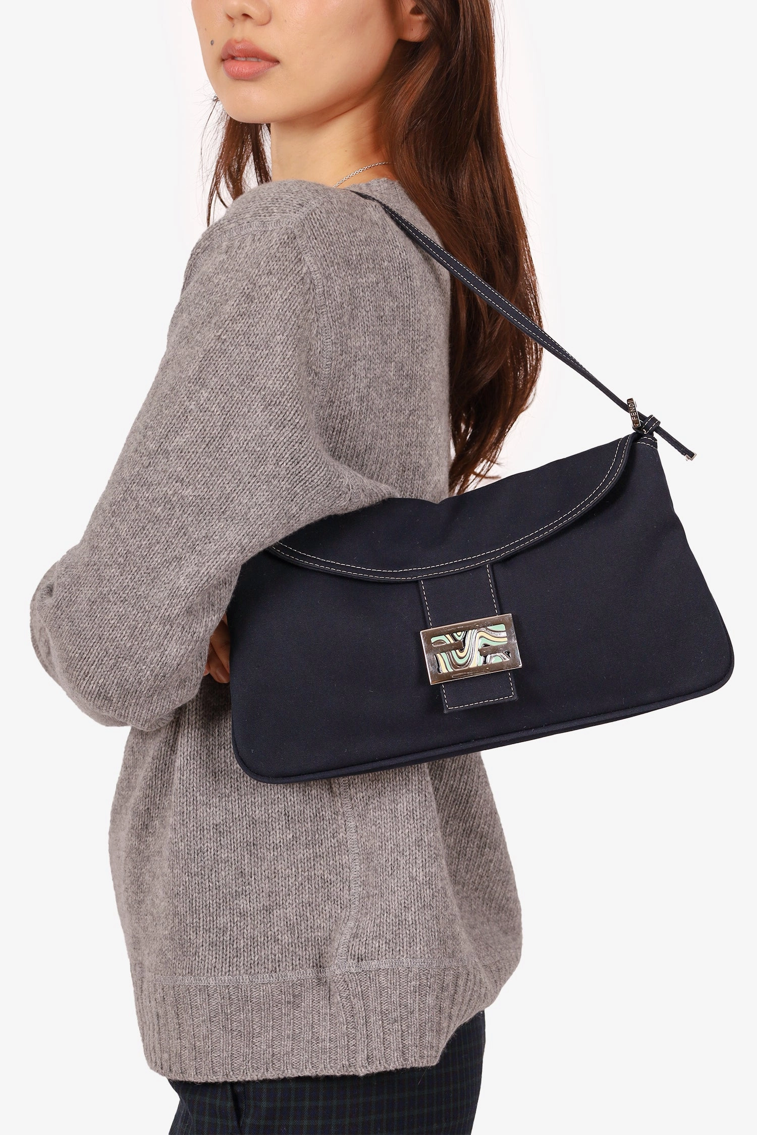 Fendi Navy Canvas Mama Baguette