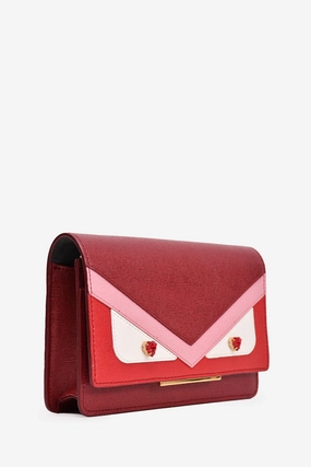 Fendi Red/Pink Leather Monster Wallet On Chain Crossbody
