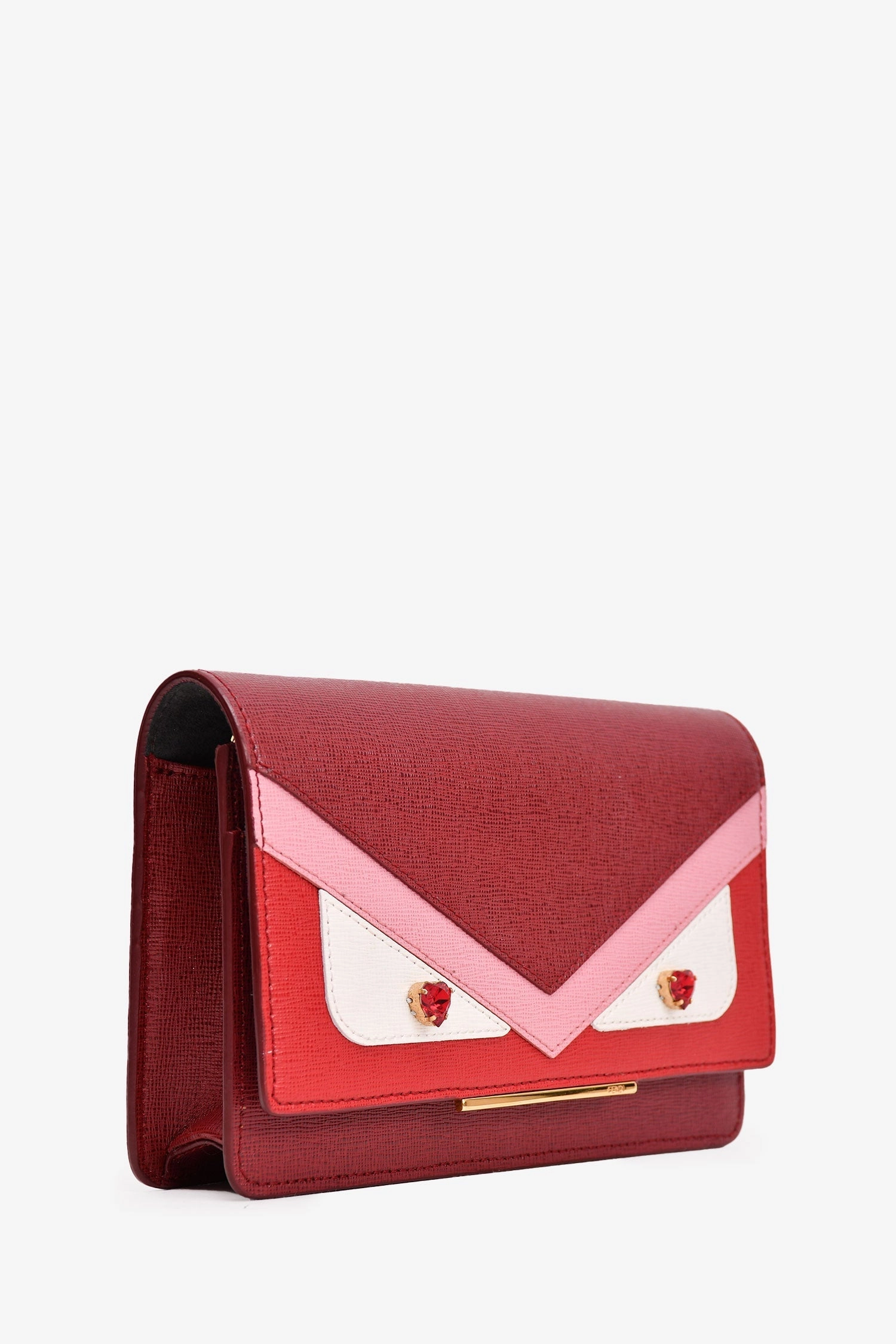 Fendi Red/Pink Leather Monster Wallet On Chain Crossbody