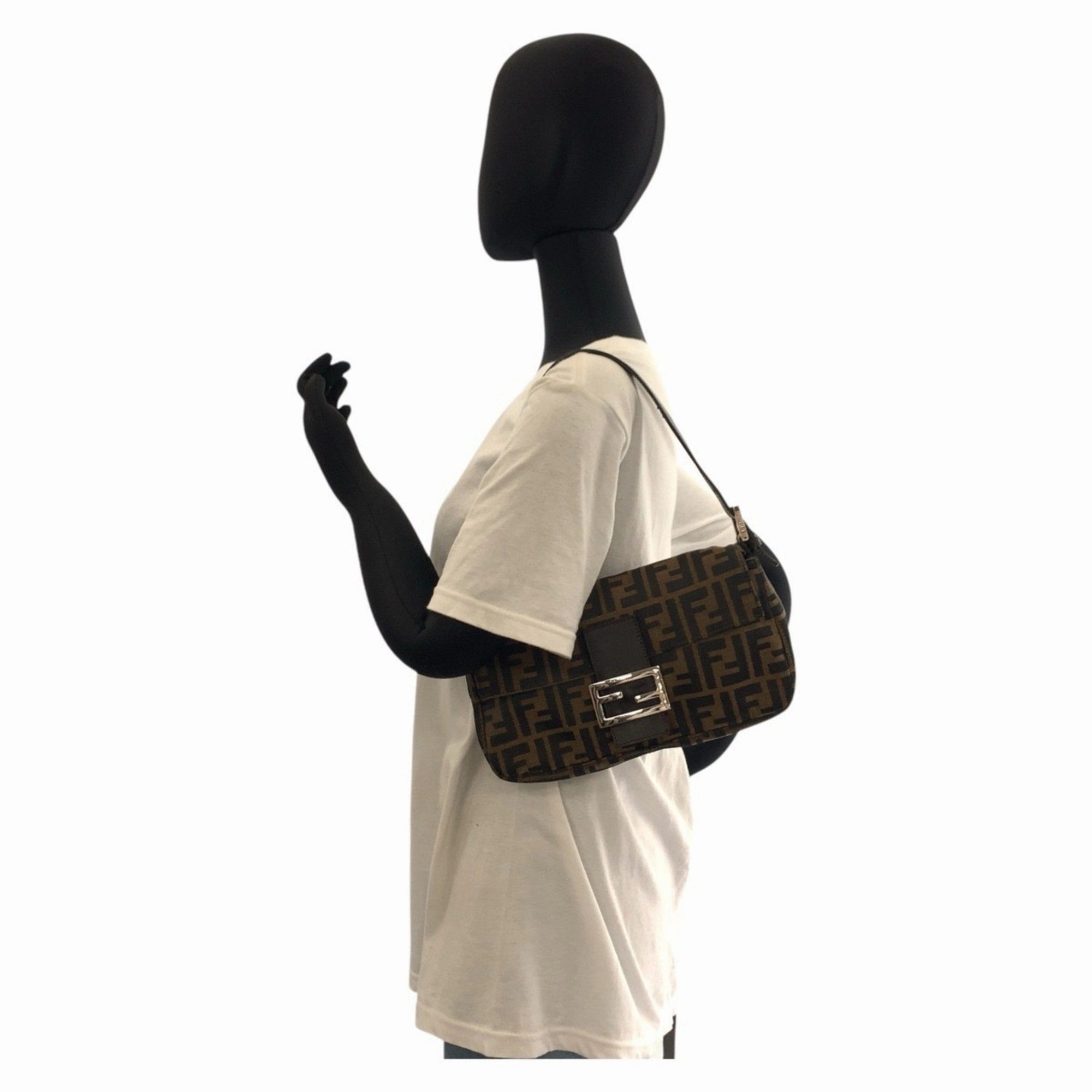 Fendi Zucca Canvas Leather Handbag Shoulder Bag (Pre-Owned)