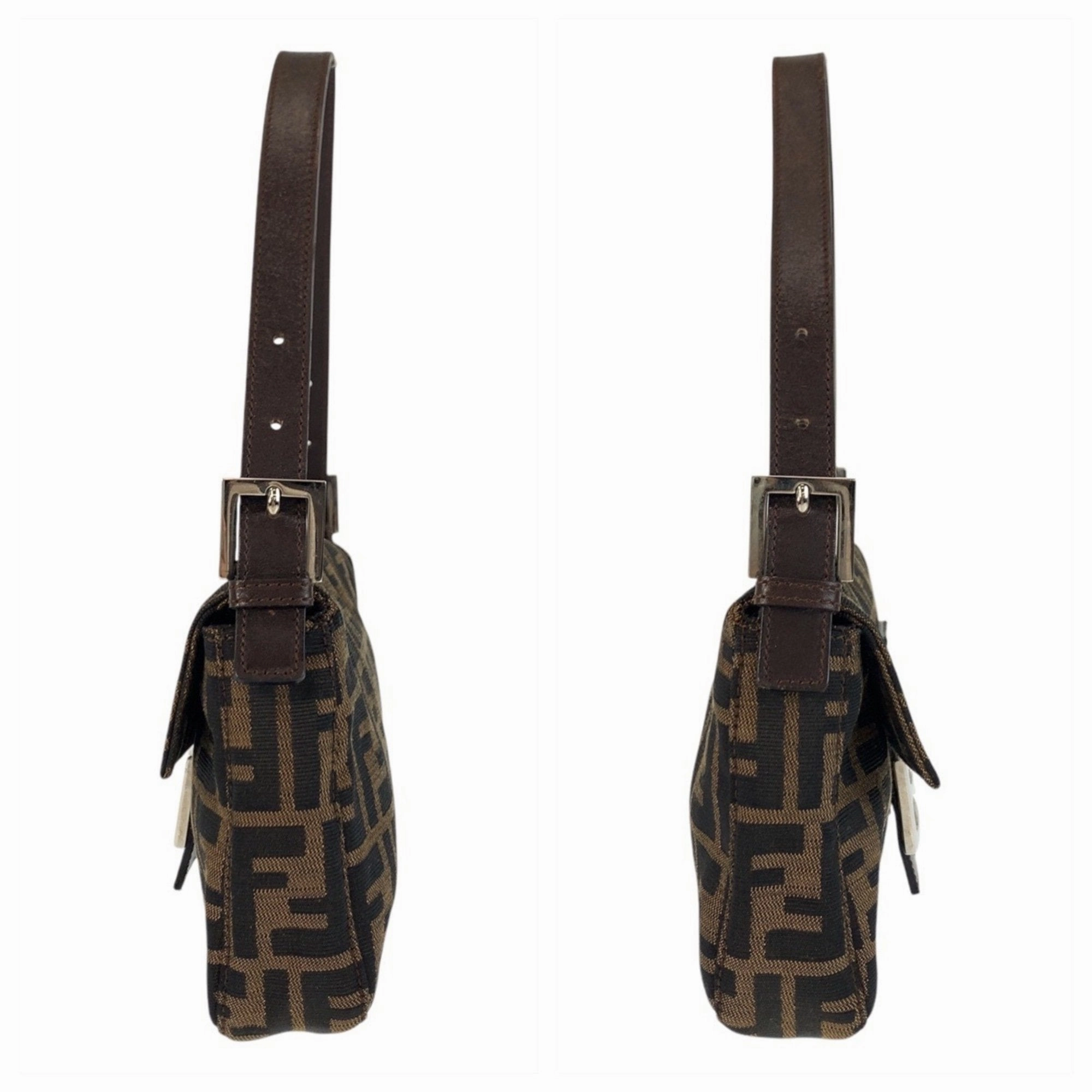 Fendi Zucca Canvas Leather Handbag Shoulder Bag (Pre-Owned)