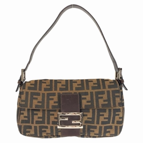 Fendi Zucca Canvas Leather Handbag Shoulder Bag (Pre-Owned)