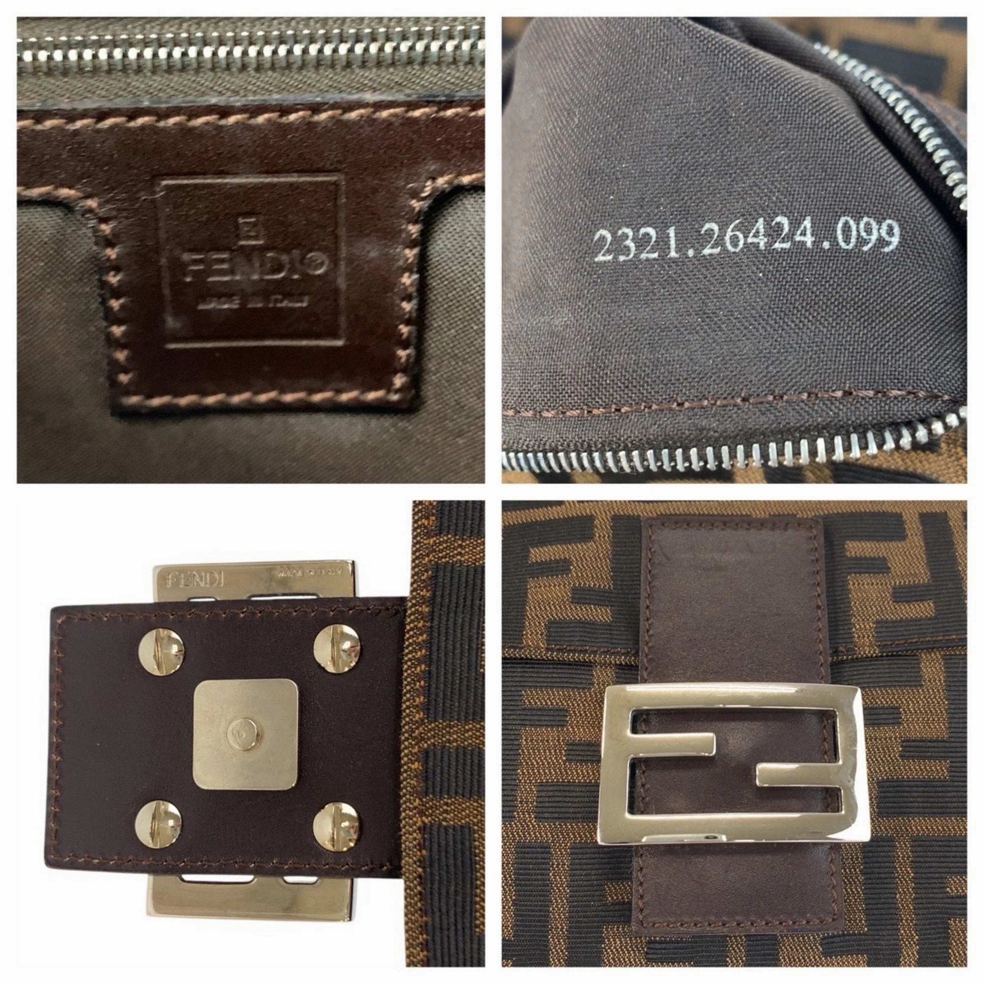 Fendi Zucca Canvas Leather Handbag Shoulder Bag (Pre-Owned)