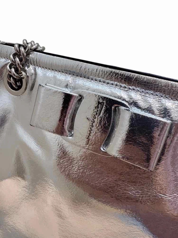 Ferragamo Viva Bow Tote Silver Handbag