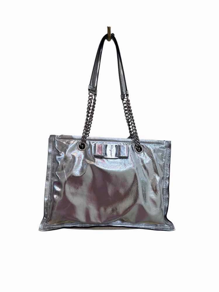 Ferragamo Viva Bow Tote Silver Handbag