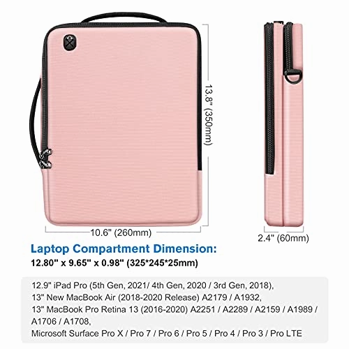 FINPAC 13-inch Laptop Shoulder Bag for 13.3'' MacBook Pro/Air, 12.9-inch iPad Pro(2018-2021), Electronics Carrying Case for Chromebook/Surface Pro/Dell/HP/Acer (Pink)