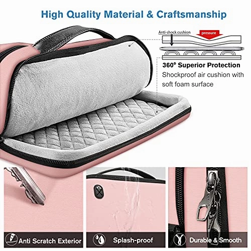 FINPAC 13-inch Laptop Shoulder Bag for 13.3'' MacBook Pro/Air, 12.9-inch iPad Pro(2018-2021), Electronics Carrying Case for Chromebook/Surface Pro/Dell/HP/Acer (Pink)