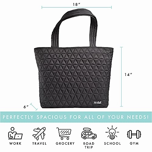 Fit & Fresh Metro-Tote 2 in 1 Quilted 15" Laptop Bag with Insulated Lunch Compartment, Black