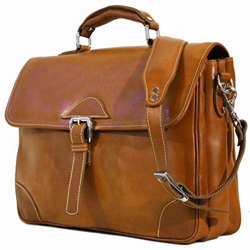 Floto Cortona Roller Buckle Briefcase Messenger Bag in Brown Tempesti Leather