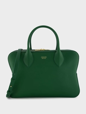Forest Green Calfskin Leather Top Handle Bag