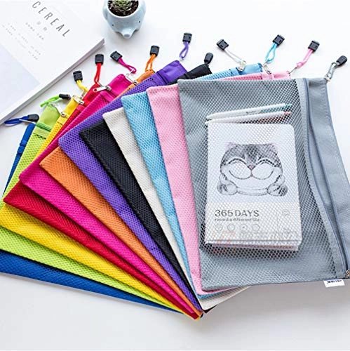 GADIEMKENSD A5 Zip Bags Mesh File Pockets with Waterproof Canvas Pouch Fit for Offices Stationery