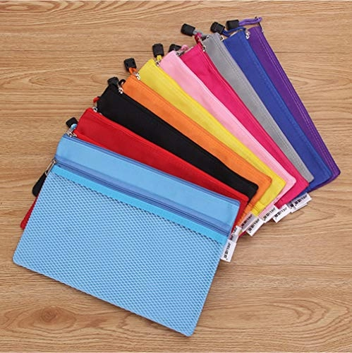 GADIEMKENSD A5 Zip Bags Mesh File Pockets with Waterproof Canvas Pouch Fit for Offices Stationery