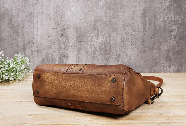 Genuine Handmade Bag Vintage Rivet Leather Handbag Shoulder Bag Crossbody Bag Women Leather Purse