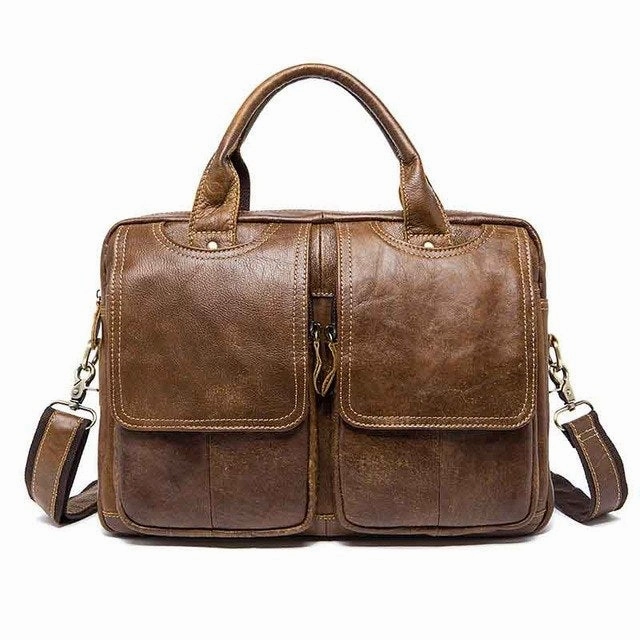 Genuine Leather Business Briefcase Laptop Bag Handbag Vintage Crazy Horse Leather Shoulder