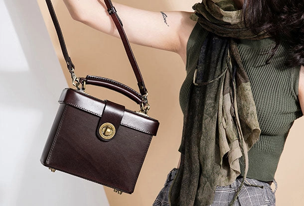 Genuine Leather Handbag Box Cabinet Crossbody Bag Shoulder Bag Purse For Women