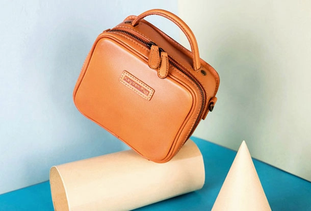 Genuine Leather Handbag Cube Box Crossbody Bag Shoulder Bag Purse For Women