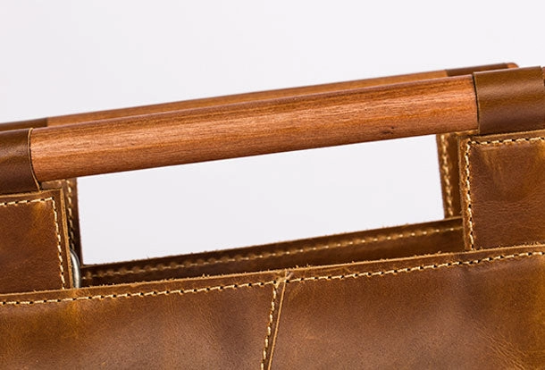 Genuine Leather Handmade Wooden Handbag Bag Shoulder Bag Purse For Women