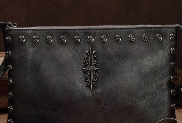 Genuine Leather Rivet Handbag Clutch Vintage Crossbody Bag Shoulder Bag Purse For Women