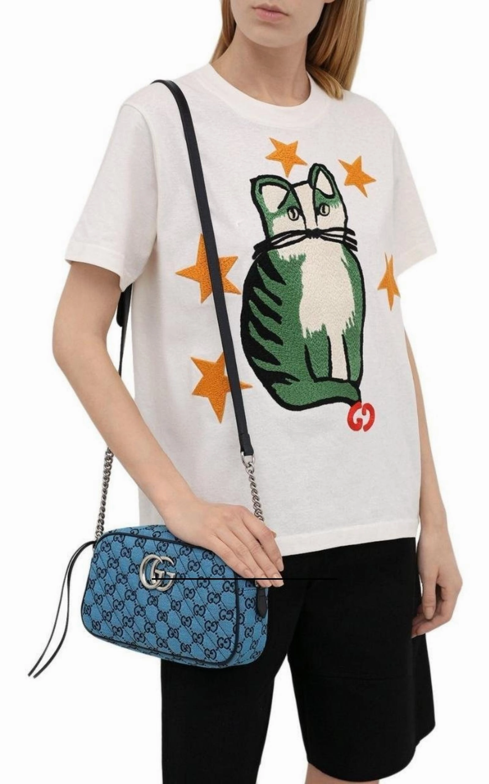 GG Marmont Quilted Crossbody Bag in Blue