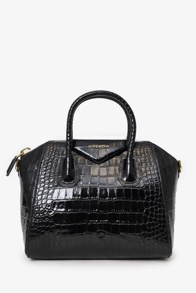 Givenchy Black Croc Embossed Small Antigona Top Handle with Strap