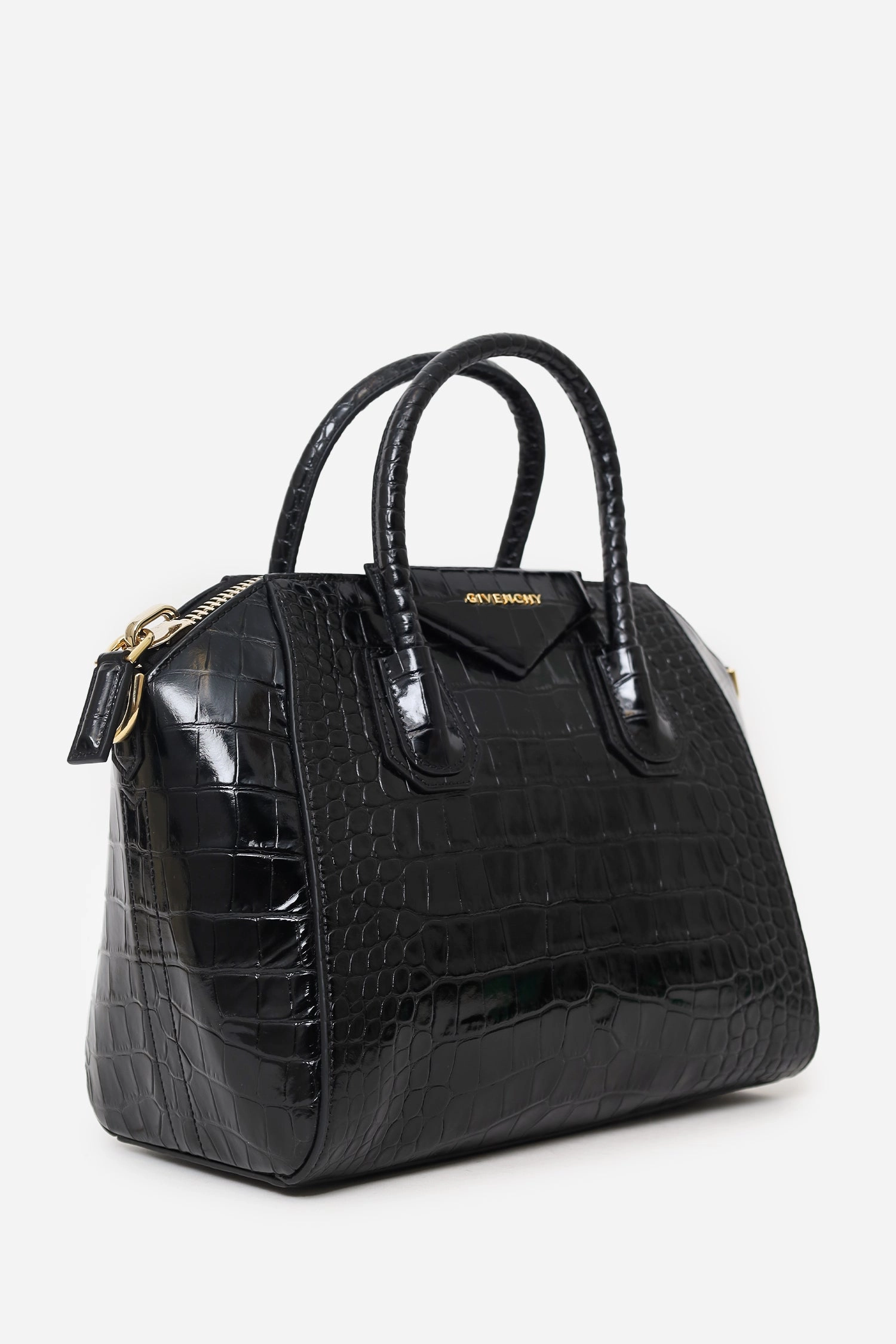 Givenchy Black Croc Embossed Small Antigona Top Handle with Strap