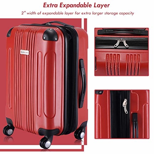 Goplus 20" ABS Carry On Luggage Expandable Hardside Travel Bag Trolley Rolling Suitcase GLOBALWAY (Red)