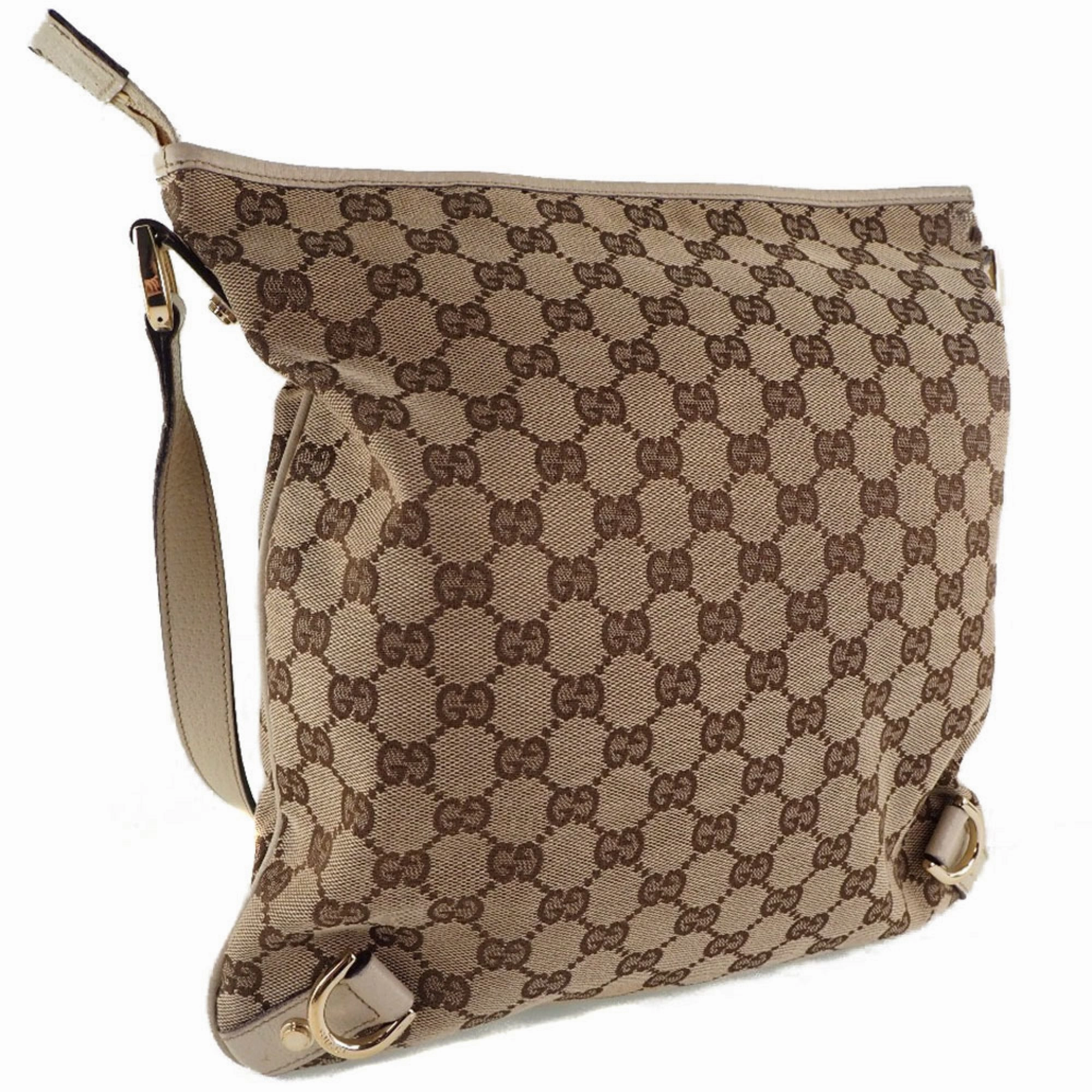 Gucci 131326 GG Canvas x Leather Beige Women's Shoulder Bag