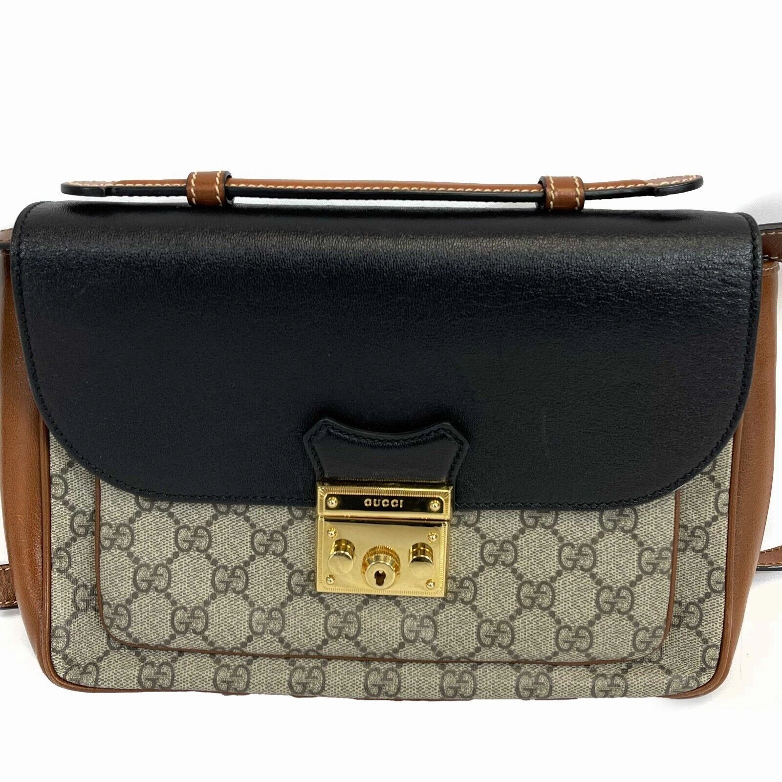 GUCCI - Padlock Mini Monogram Brown Top Handle - Crossbody / Shoulder Bag