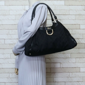GUCCI Abbey GG Campus Shoulder Bag Canvas Black Women's