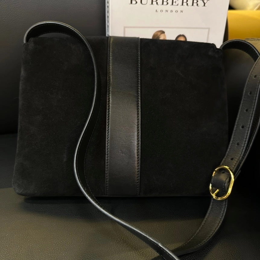 Gucci Arli Black Gold Suede Leather Medium Crossbody Bag