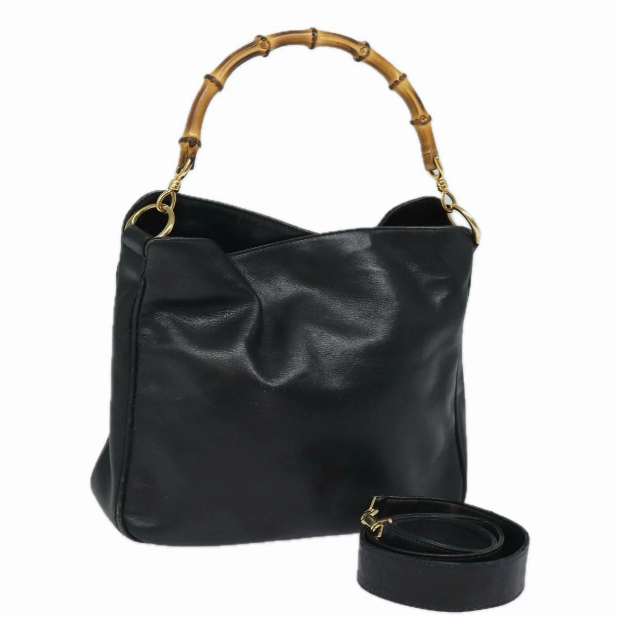 GUCCI Bamboo Shoulder Bag Leather 2way Black 001 1638  80839