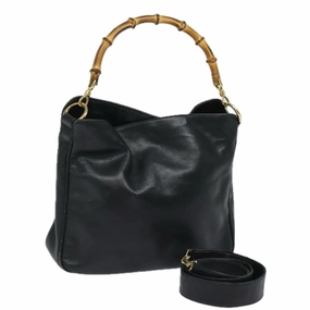 GUCCI Bamboo Shoulder Bag Leather 2way Black 001 1638  80839