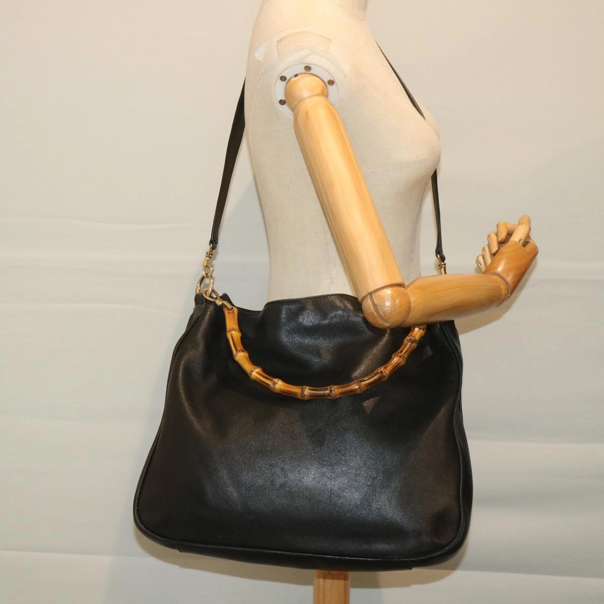 GUCCI Bamboo Shoulder Bag Leather 2way Black  57331
