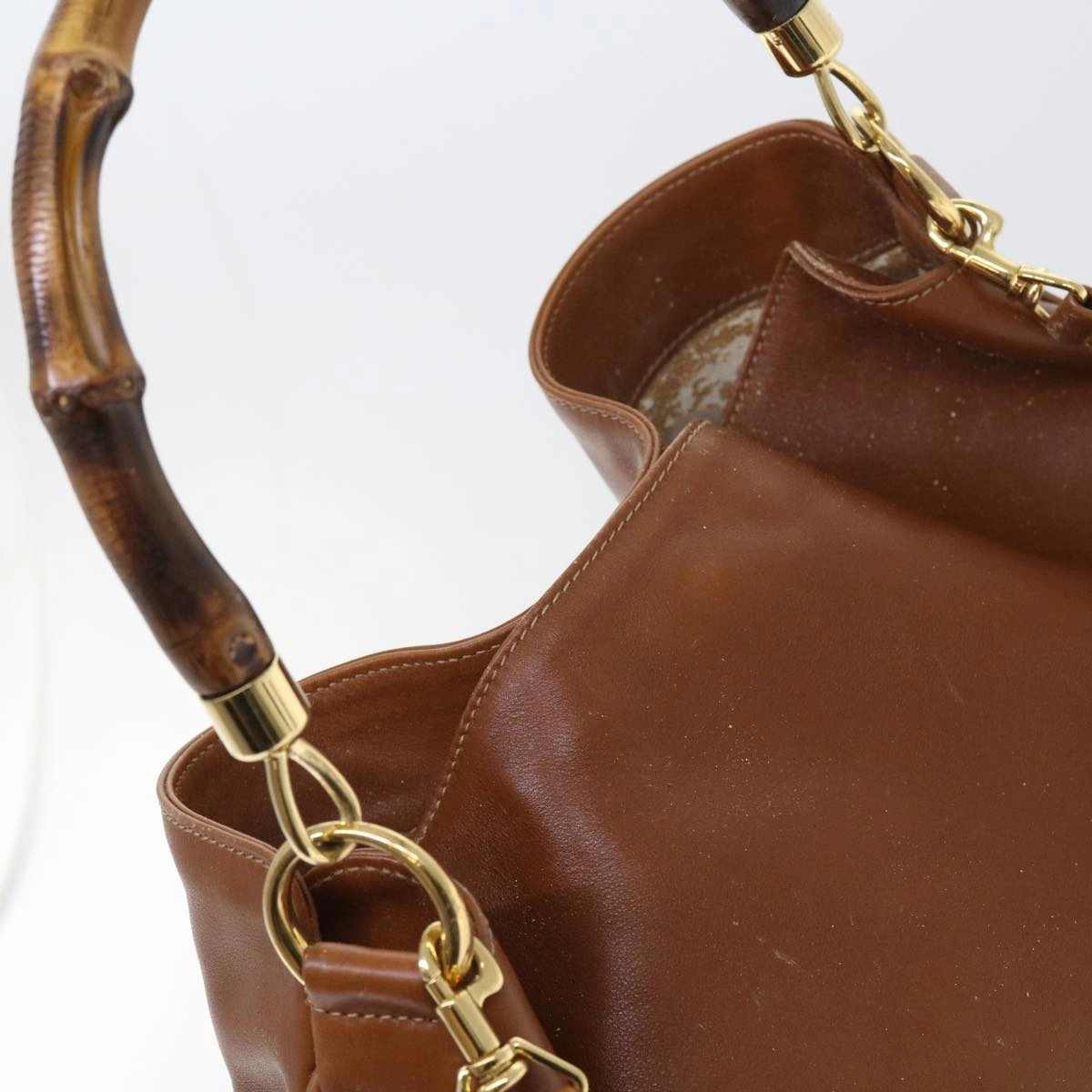 GUCCI Bamboo Shoulder Bag Leather 2way Brown  56298