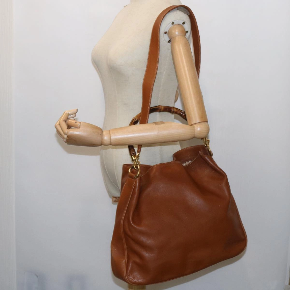 GUCCI Bamboo Shoulder Bag Leather 2way Brown  56298