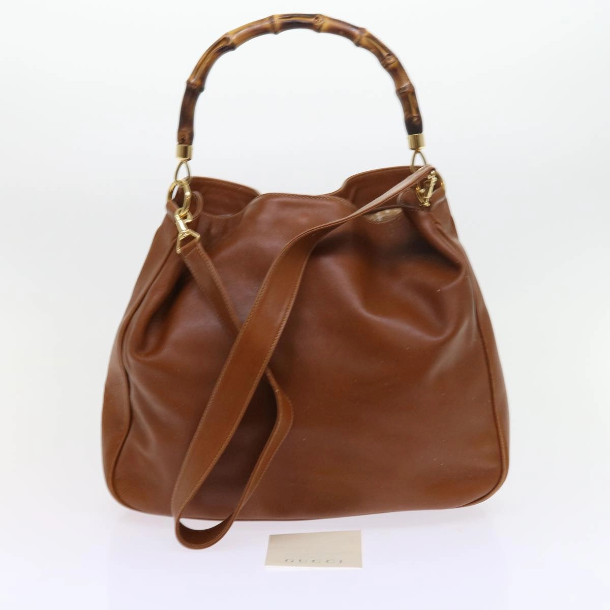 GUCCI Bamboo Shoulder Bag Leather 2way Brown  56298