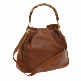 GUCCI Bamboo Shoulder Bag Leather 2way Brown  56298
